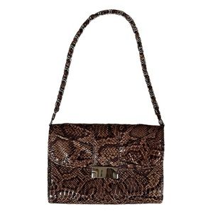 Jessica McClintock Faux Snakeskin Brown/Light Brown Shoulder Bag, Chain …